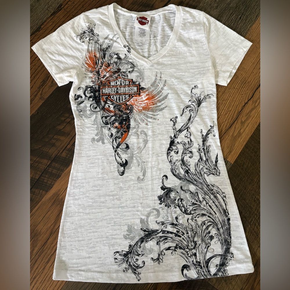 Harley-Davidson Women's White and Black Graphic Tee